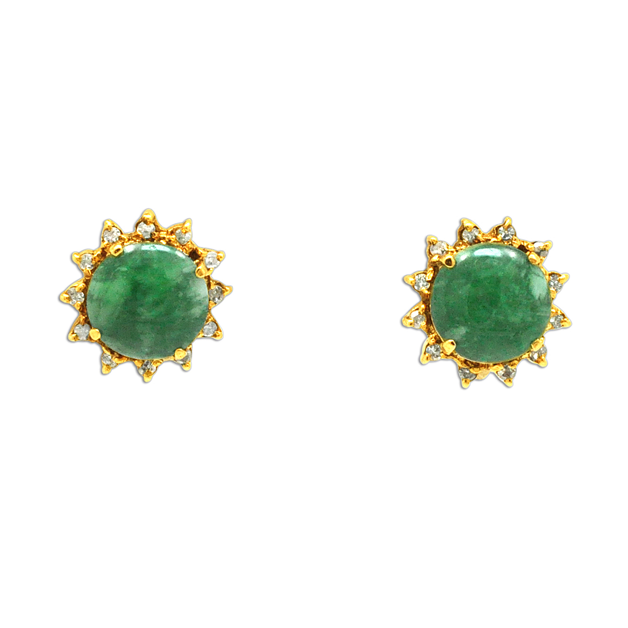 14K Yellow Gold Diamond and Jade Stud Earrings 42001798 | Shin Brothers*
