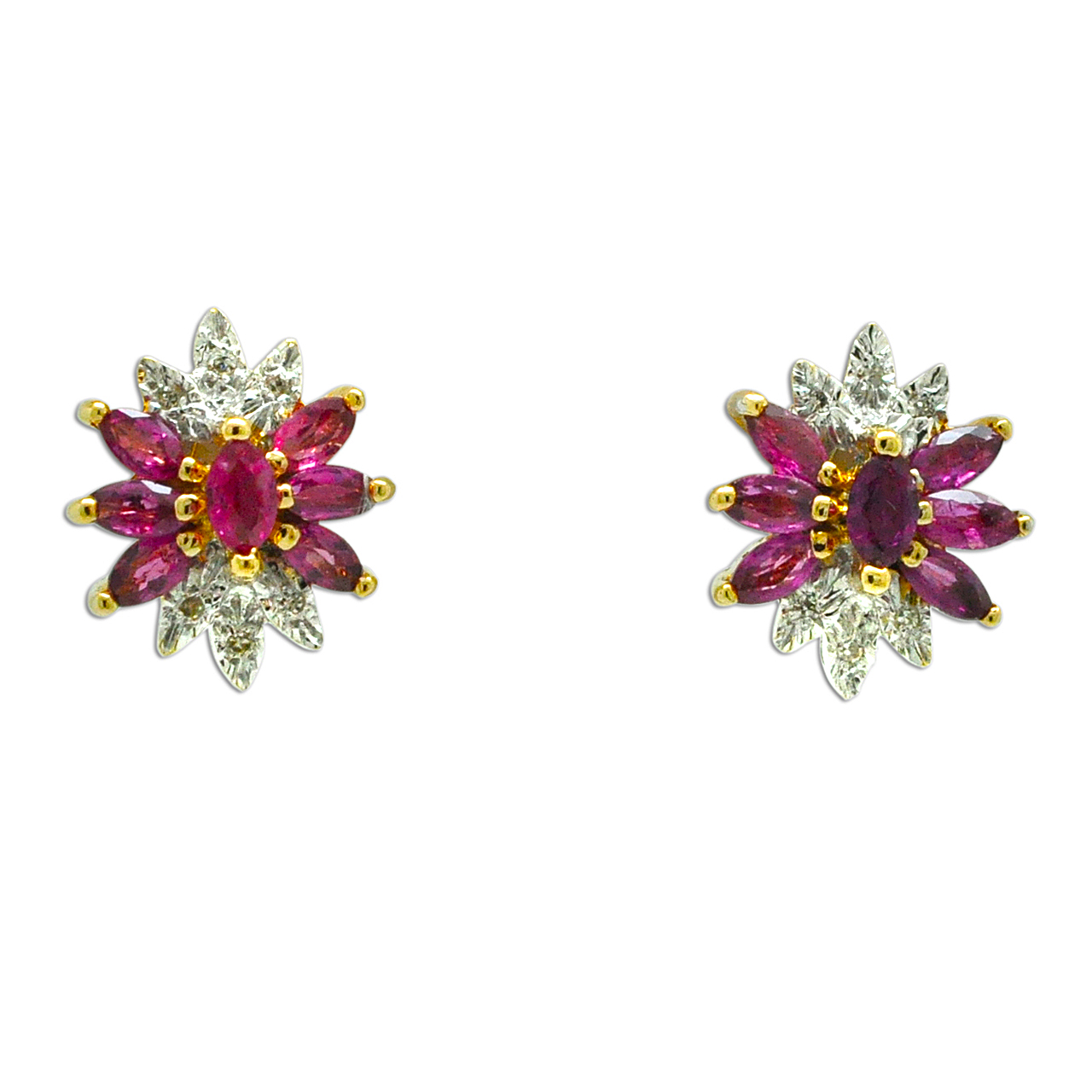 14K Yellow Gold Diamond/Ruby Stud Earrings 42003032 | Shin Brothers* 14K Yellow Gold Diamond/Ruby Stud Earrings 42003032 | Shin Brothers*