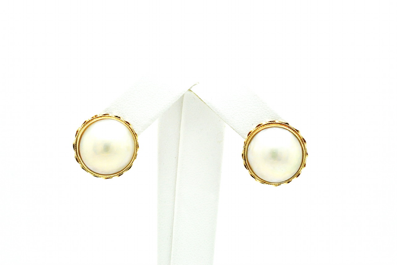 14K Yellow Gold Mabe Pearl Omega Back Earrings 420023042 | Shin Brothers * 