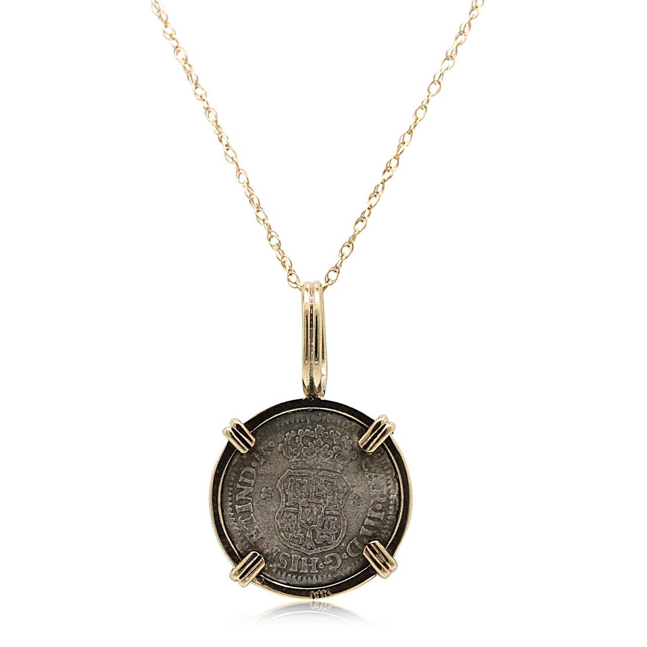 14K Yellow Gold/Silver 1761 Spanish Colonial Philip V Coin Pendant 50003463 | Shin Brothers*