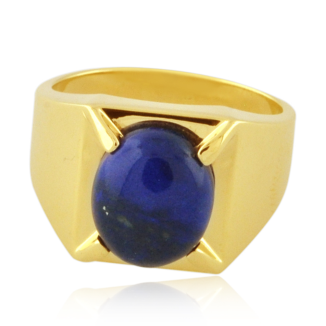 14K Yellow Gold Mens Lapis Ring 