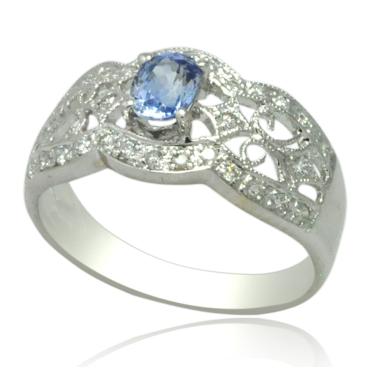 18K White Gold Diamond and Tanzanite Ring 12002797 By Shin Brothers* 18K White Gold Diamond and Tanzanite Ring 12002797 By Shin Brothers*