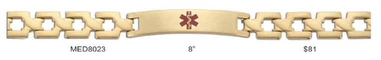 Stainless Steel Yellow Gold Plated Medical Alert 8" Bracelet Stainless Steel Yellow Gold Plated Medical Alert 8" Bracelet