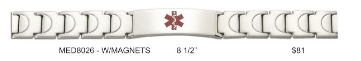 Stainless Steel Medical Alert 8.5" Bracelet with Magnets MED8026
