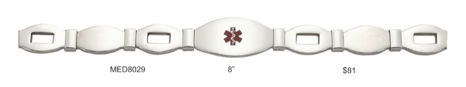 Stainless Steel Medical Alert 8" Bracelet MED8029 Stainless Steel Medical Alert 8" Bracelet MED8029