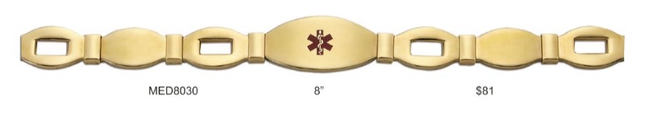 Stainless Steel Yellow Gold Plated Medical Alert 8" Bracelet MED8030 Stainless Steel Yellow Gold Plated Medical Alert 8" Bracelet MED8030