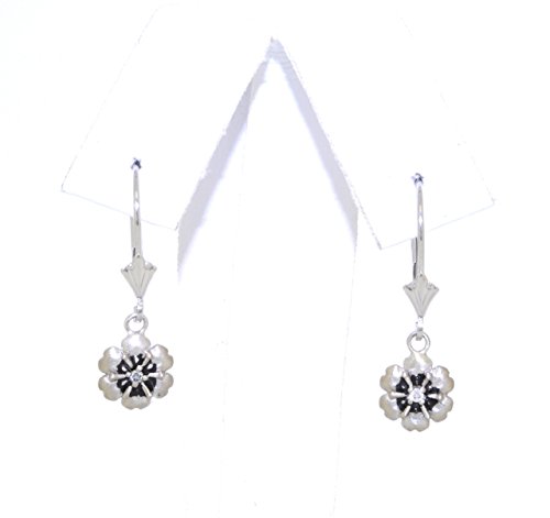 14k White Gold Diamond and Black Enamel Hibiscus Earrings 41002046 | Shin Brothers* 