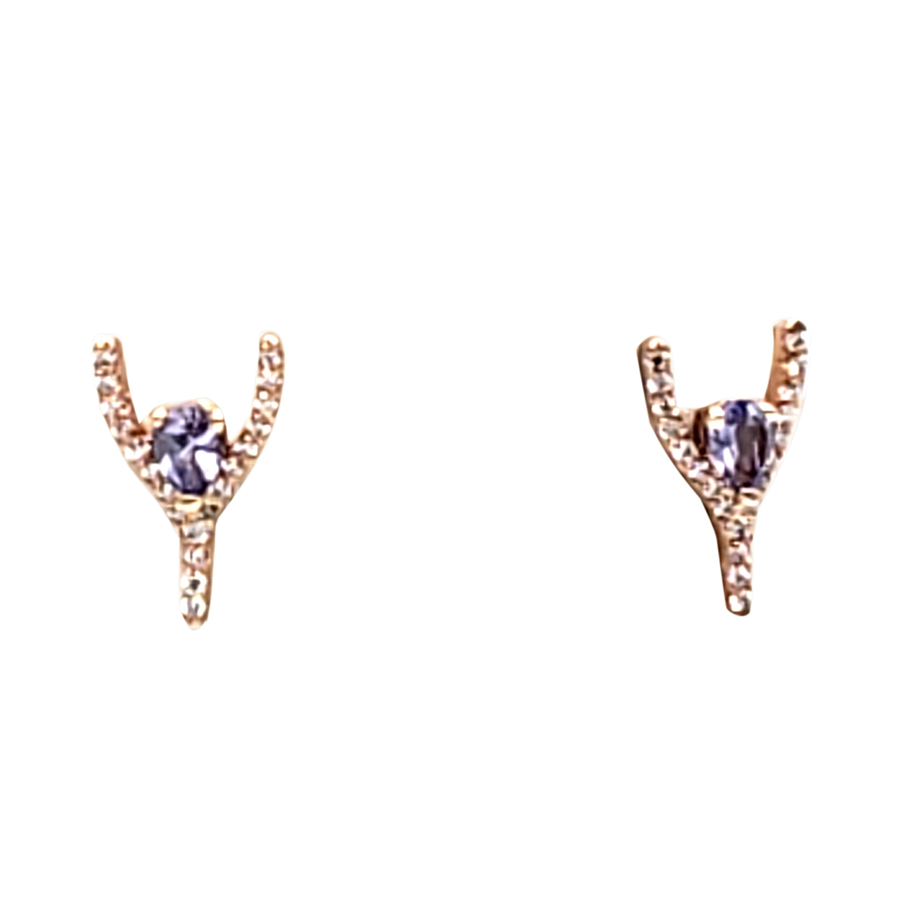 14K Pink Gold Diamond/ Tanzanite Wish Bone Earrings 42003120 | Shin Brothers*