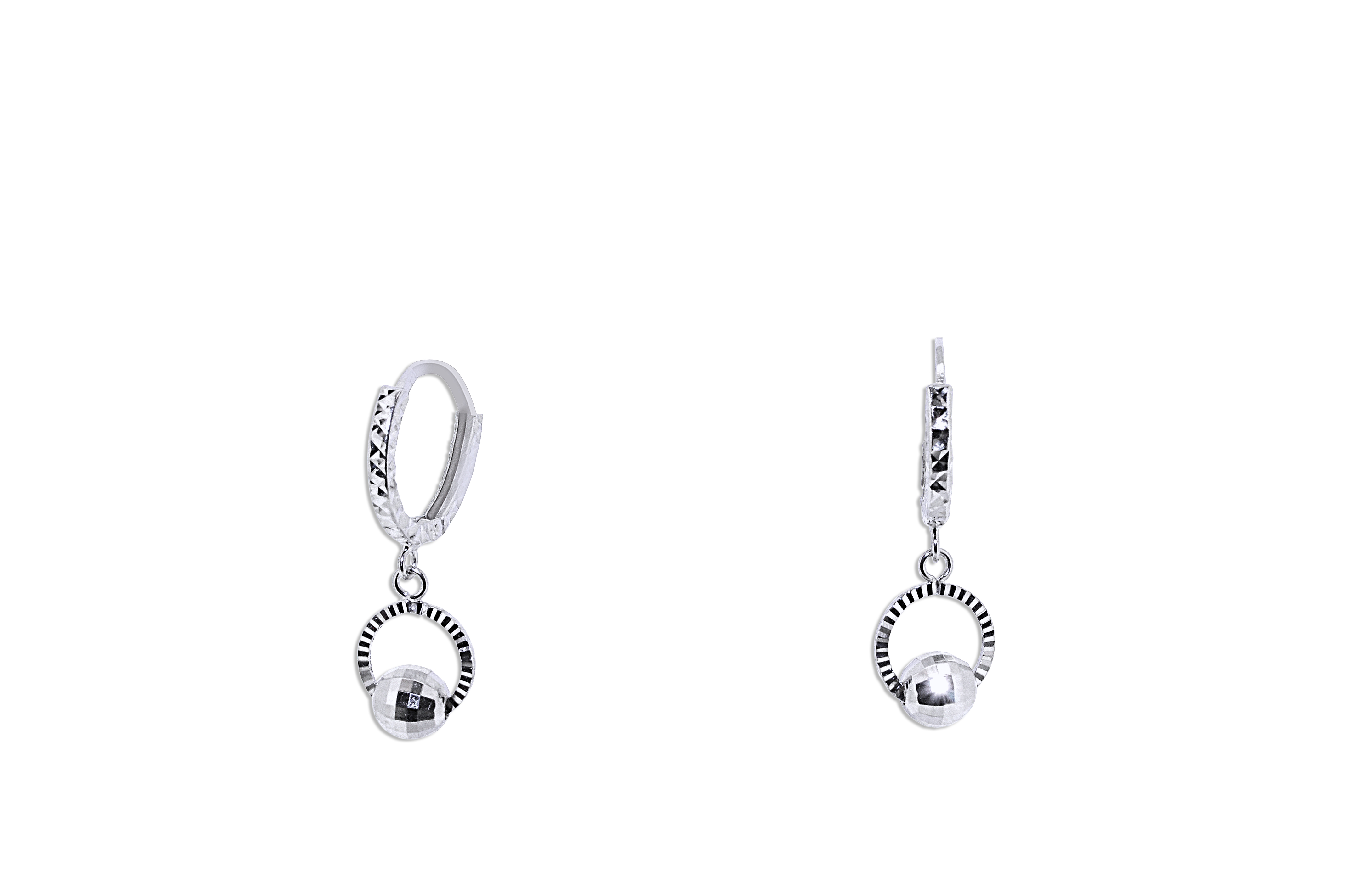 14K White Gold Diamond Cut Drop Ball Earrings 40002325 | Shin Brothers** 14K White Gold Diamond Cut Drop Ball Earrings 40002325 | Shin Brothers**