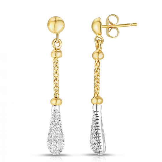 14K Gold Yellow/White Textured Finish Tear Drop Single Strand Popcorn Earrings | Shin Brothers*