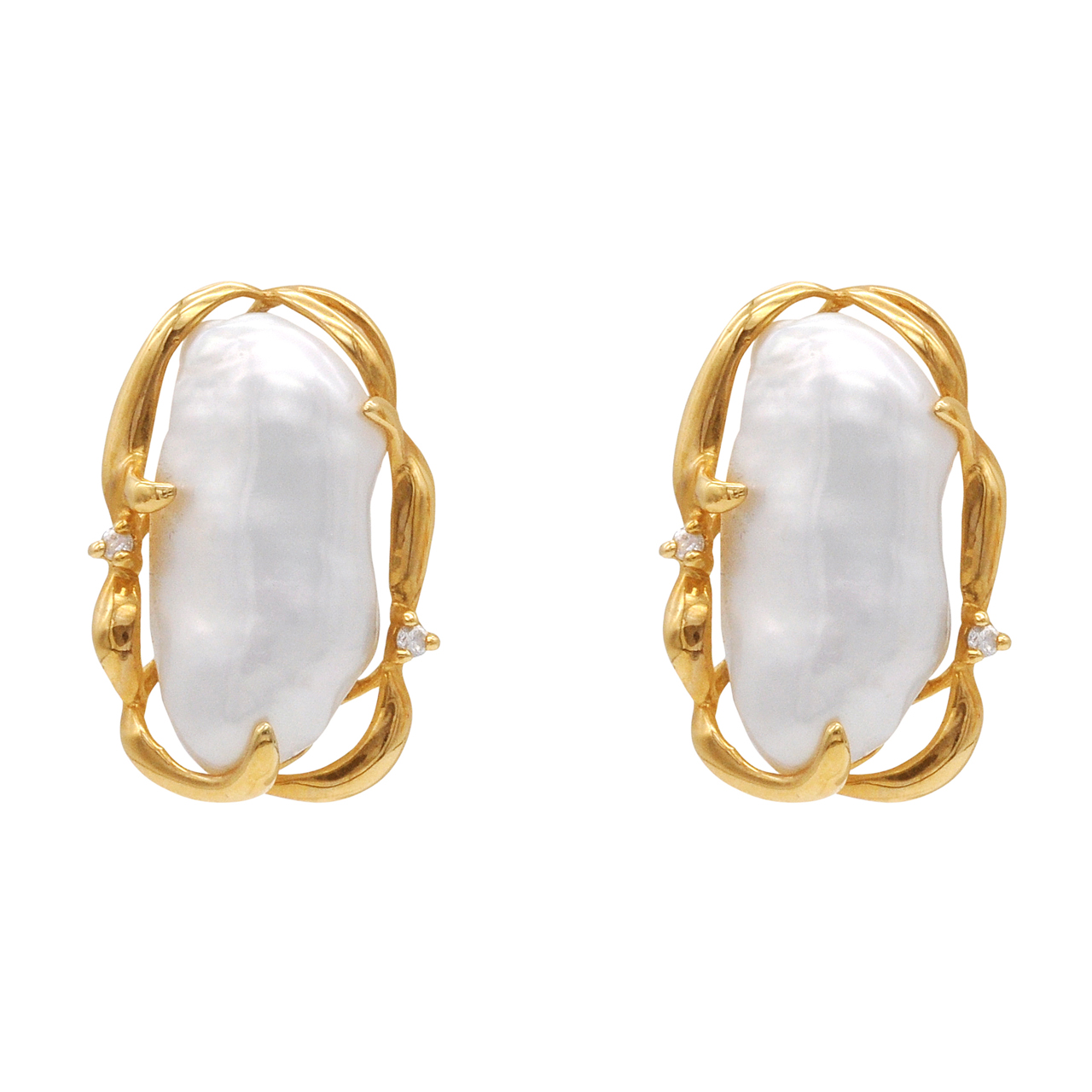 14K Yellow Gold Baroque Pearl Earrings 42000761 | Shin Brothers*