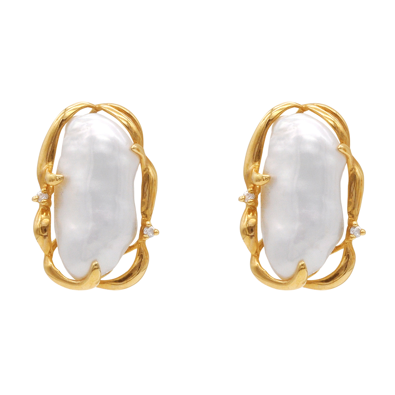 14K Yellow Gold Baroque Pearl Earrings 42000761 | Shin Brothers* 