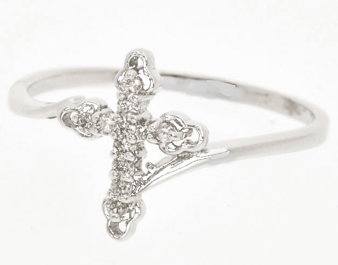 14K White Gold Ladies' Diamond Cross Ring 11001406 | Shin Brothers* 14K White Gold Ladies' Diamond Cross Ring 11001406 | Shin Brothers*