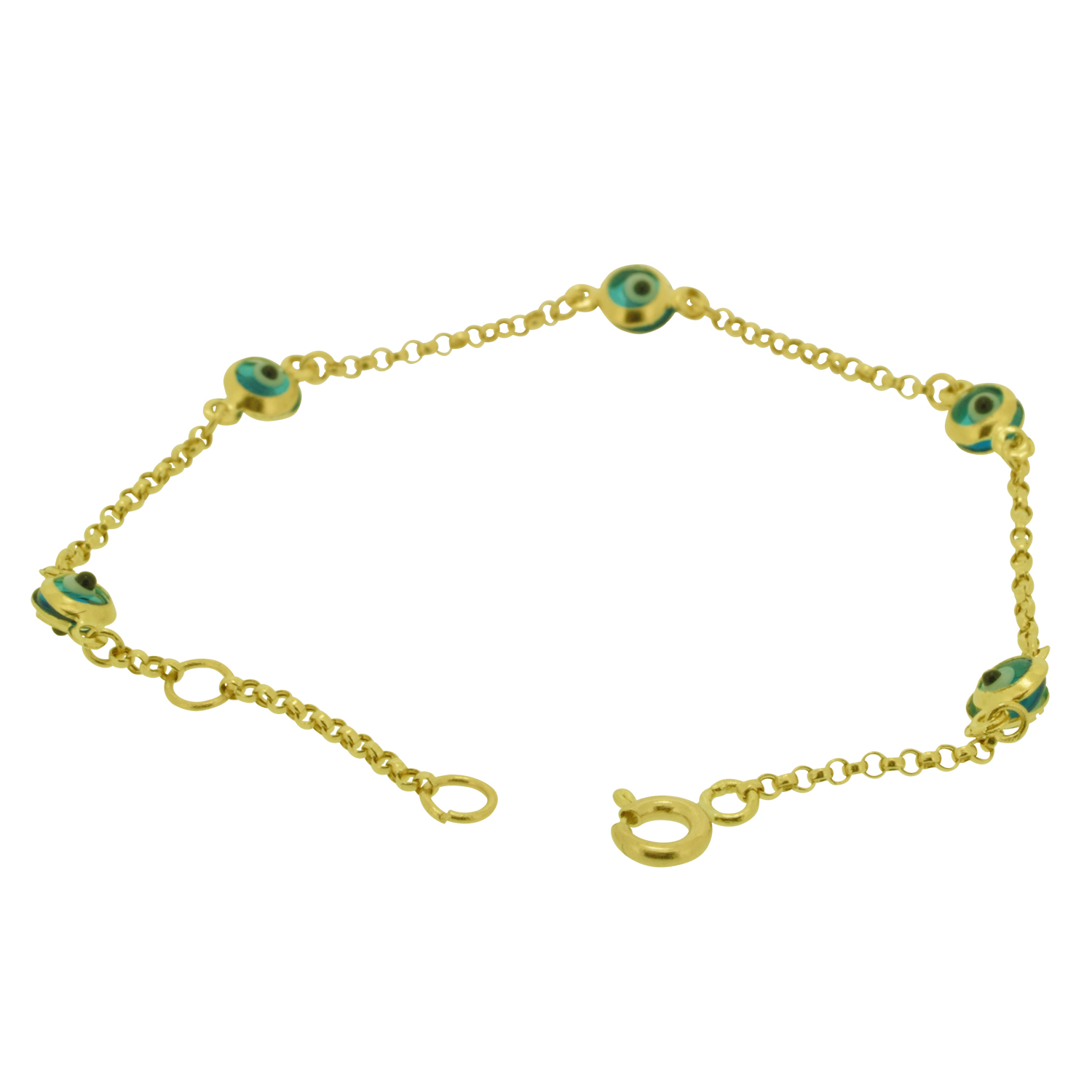 14K Yellow Gold 6" Light Blue Evil Eye Bracelet | Shin Brothers Jewelers Inc. 14K Yellow Gold 6" Light Blue Evil Eye Bracelet | Shin Brothers Jewelers Inc.