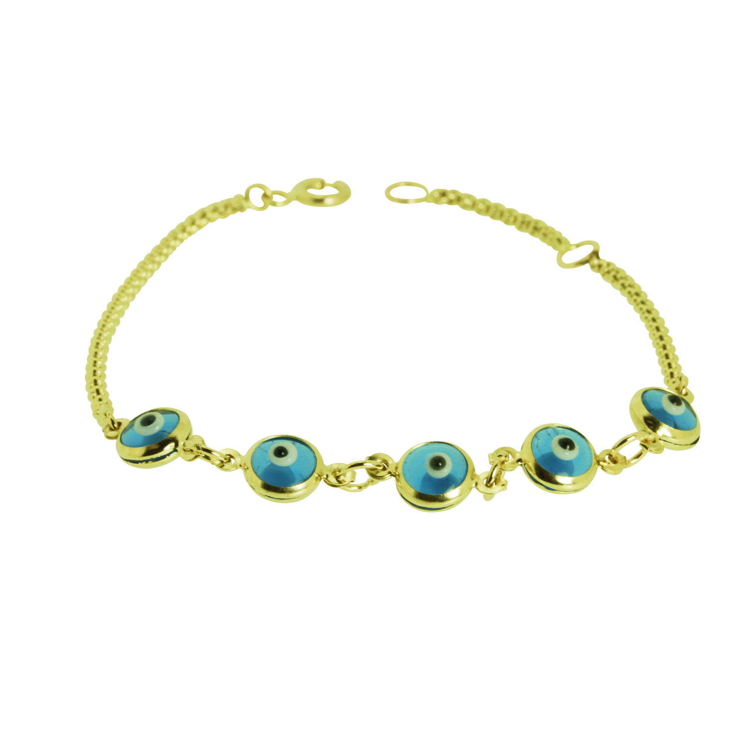 14K Yellow Gold 6" Blue Evil Eye Bracelet 20001362 | Shin Brothers* 14K Yellow Gold 6" Blue Evil Eye Bracelet 20001362 | Shin Brothers*
