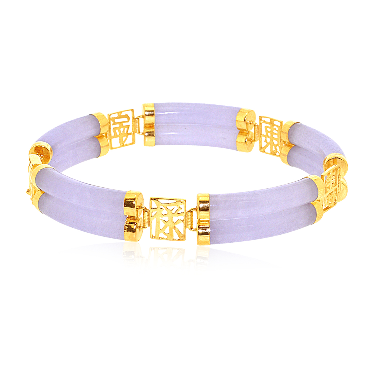 14K Yellow Gold 7" Purple Enhanced Jade Bracelet 22000755 | Shin Brothers*