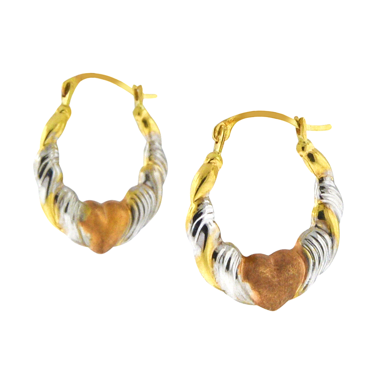 14K Tricolor Gold Heart Hoop Earrings 40002639 | Shin Brothers*