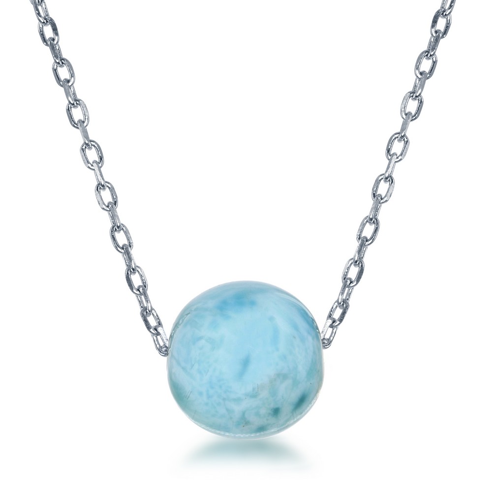 Sterling Silver 8 MM Larimar Bead Necklace 83010806 | Shin Brothers* Sterling Silver 8 MM Larimar Bead Necklace 83010806 | Shin Brothers*