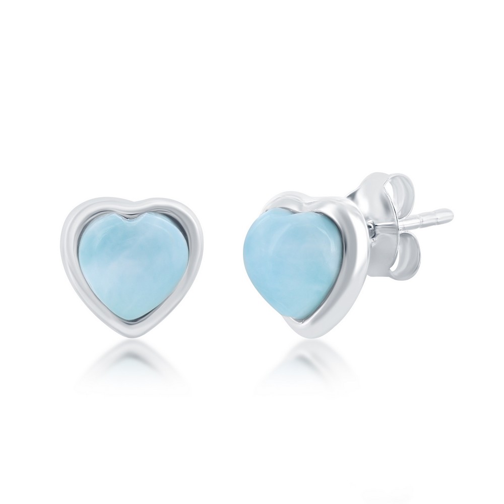 Sterling Silver Heart Larimar Stud Earrings 84010687 | Shin Brothers* Sterling Silver Heart Larimar Stud Earrings 84010687 | Shin Brothers*