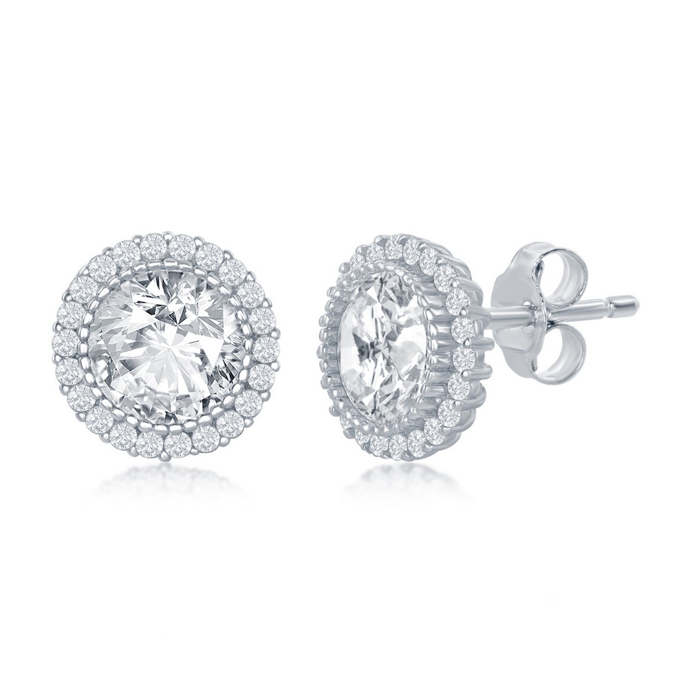 Sterling Silver 10mm Round CZ with Halo Stud Earrings 84010688 | Shin Brothers* Sterling Silver 10mm Round CZ with Halo Stud Earrings 84010688 | Shin Brothers*