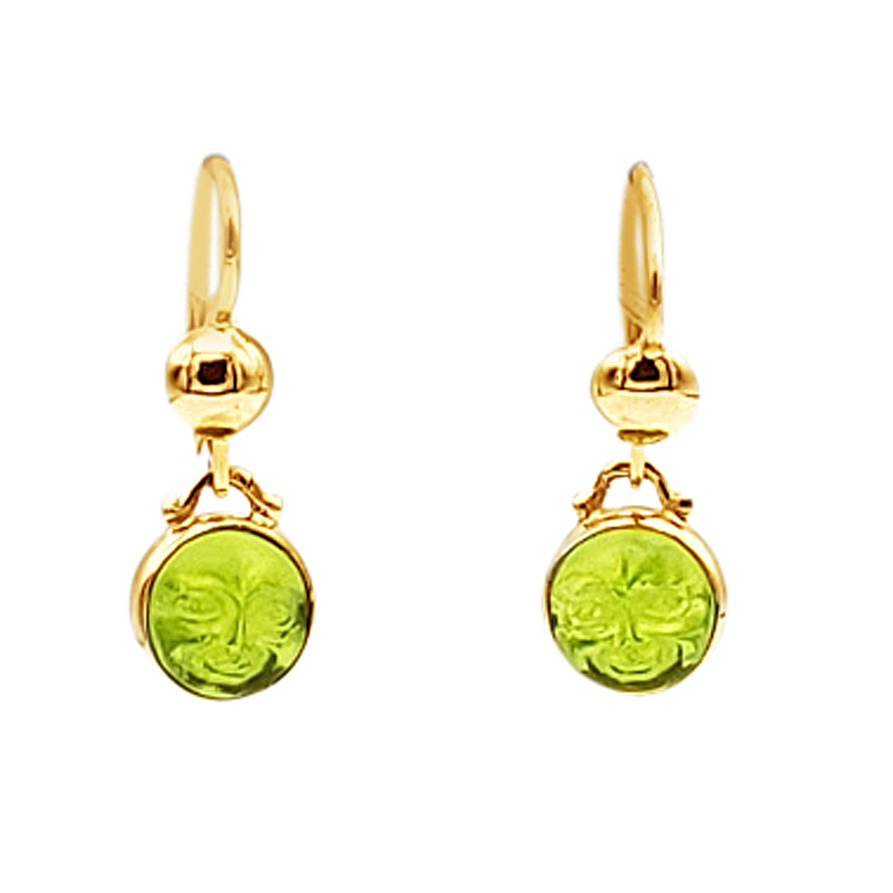 14K Yellow Gold Synthetic Green Stone Dangling Earrings 42003092 | Shin Brothers*