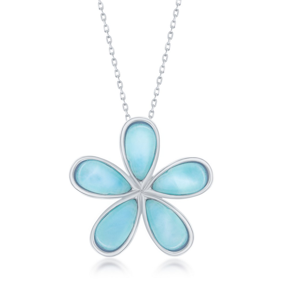 Sterling Silver Daisy Flower Larimar Pendant Necklace 83011211 | Shin Brothers* Sterling Silver Daisy Flower Larimar Pendant Necklace 83011211 | Shin Brothers*