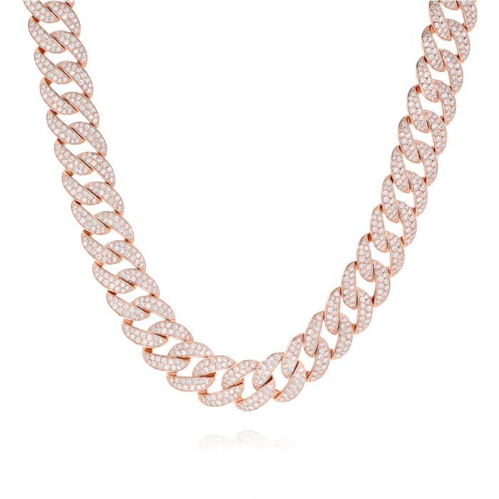 14k Rose Gold Mens Diamond Cuban Chain 35.28 Ctw