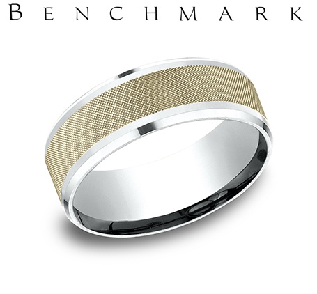 14K White/Yellow Gold 8 mm Comfort-Fit Satin-Finished Design Band | Shin Brothers* 14K White/Yellow Gold 8 mm Comfort-Fit Satin-Finished Design Band | Shin Brothers*