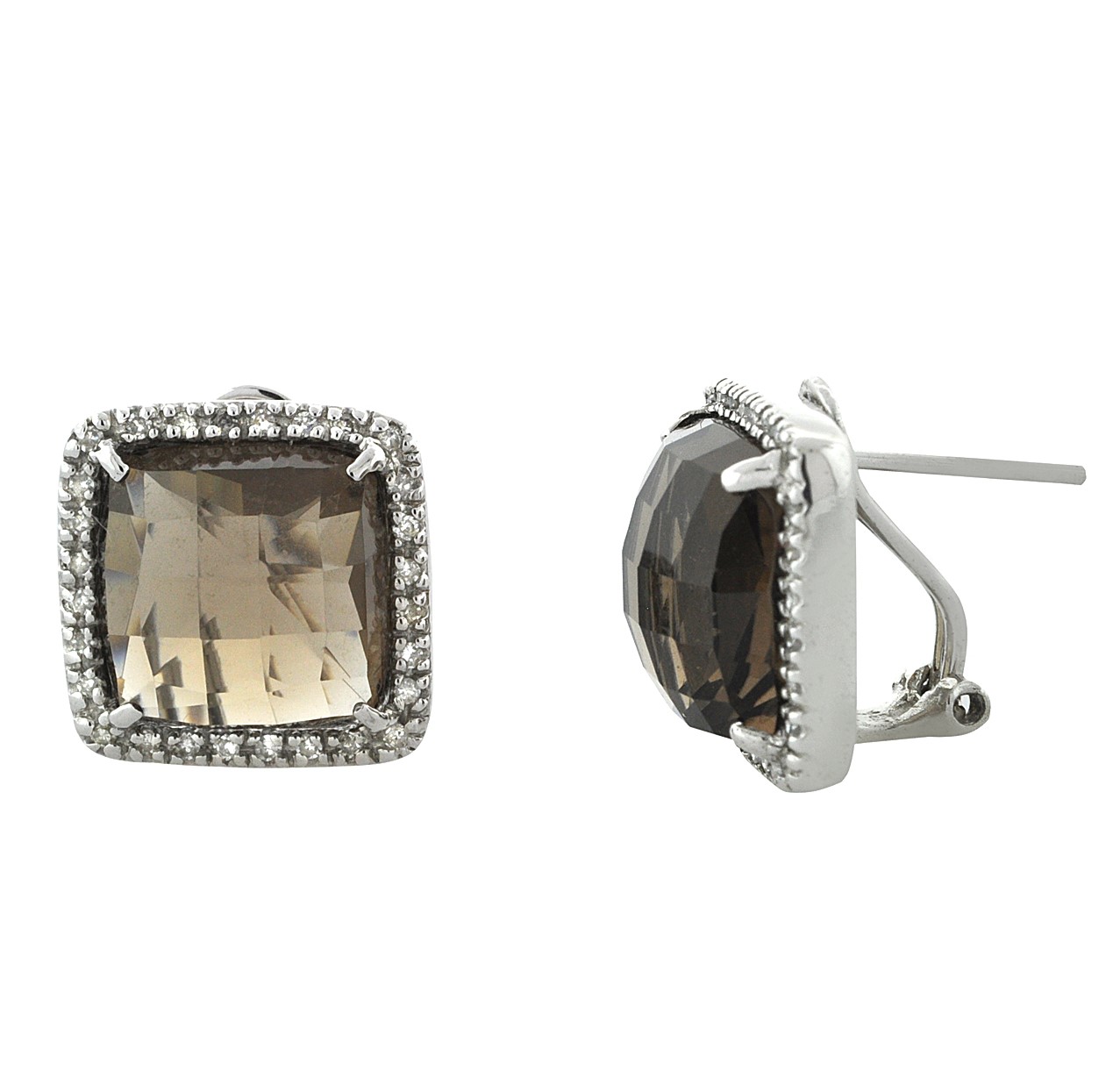 14K White Gold 13ct Smoky Topaz/Diamond Omega Back Earrings 42000793 | Shin Brothers* 14K White Gold 13ct Smoky Topaz/Diamond Omega Back Earrings 42000793 | Shin Brothers*