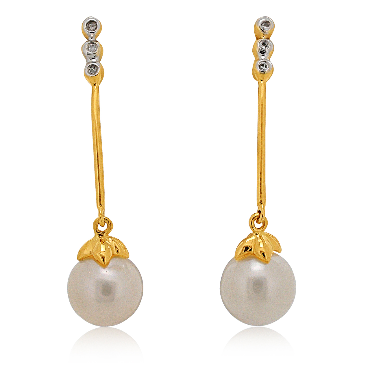 14K Yellow Gold Cultured Pearl/Diamond Hanging Earrings 42002838 | Shin Brothers*