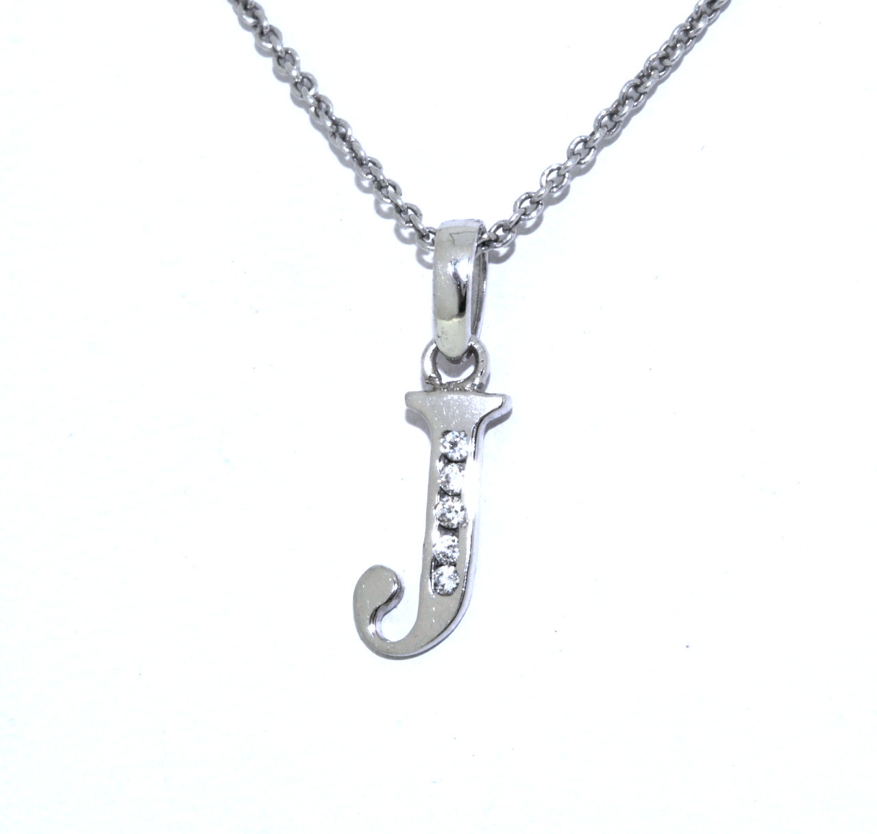 14K White Gold 16" CZ Initial "J" Necklace 32000476 | Shin Brothers*