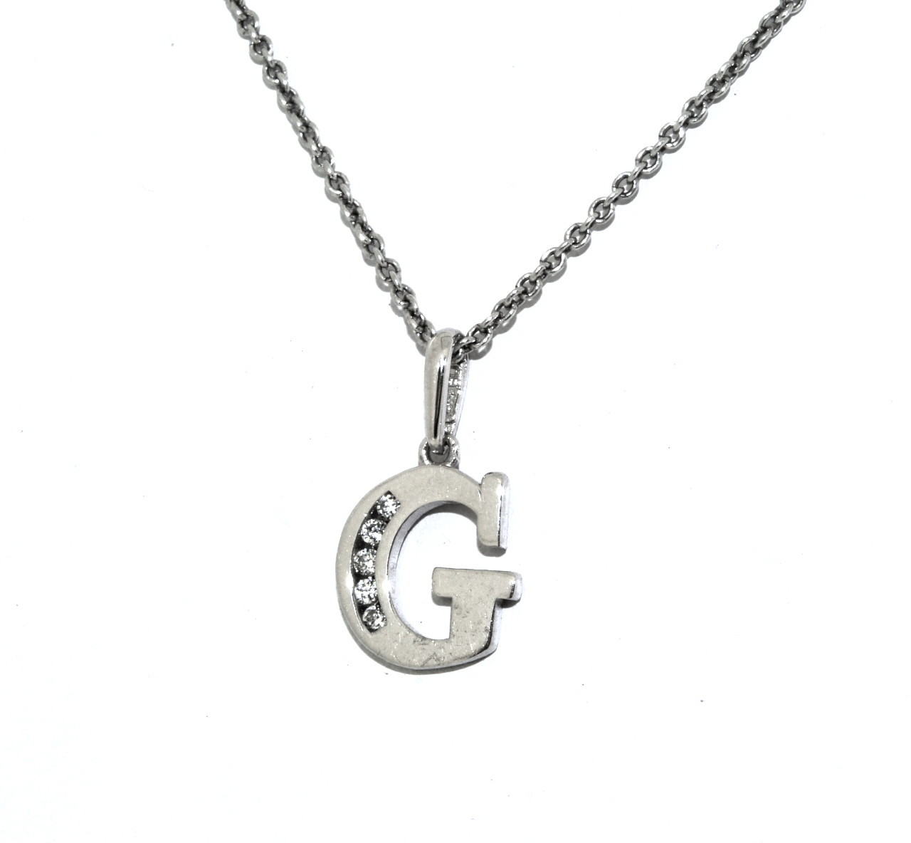14K White Gold 16" CZ Initial "G" Necklace 32000477 | Shin Brothers* 14K White Gold 16" CZ Initial "G" Necklace 32000477 | Shin Brothers*
