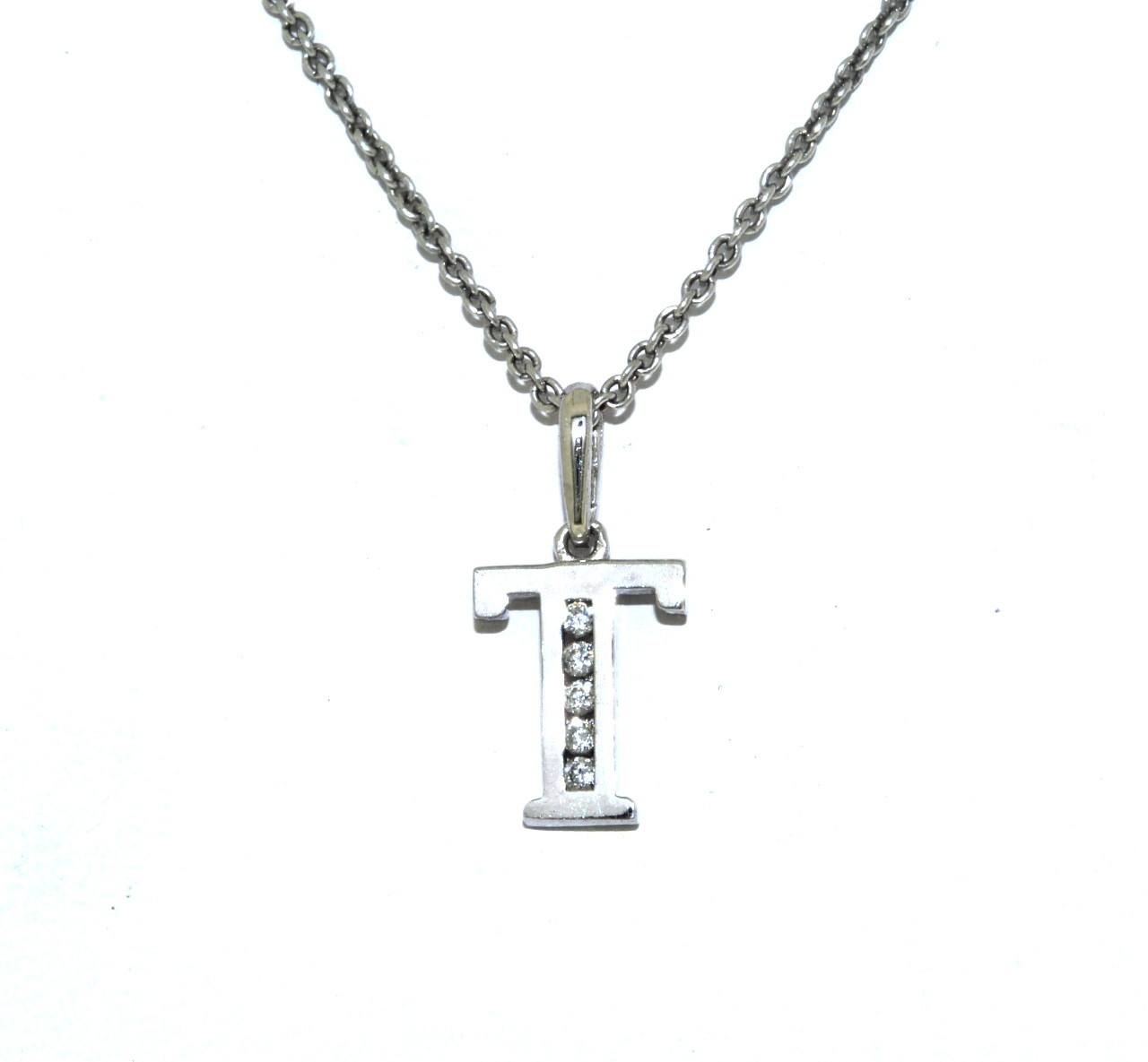 14K White Gold 16" CZ Initial "T" Necklace 32000469 | Shin Brothers*