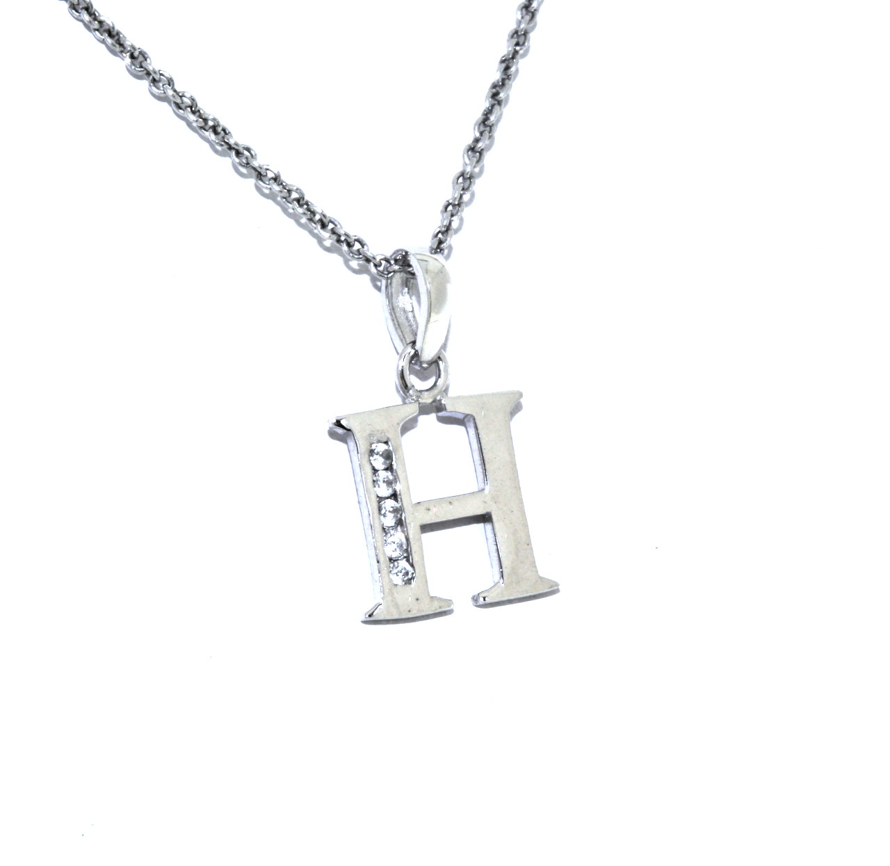 14K White Gold 16" CZ Initial "H" Necklace 32000460 | Shin Brothers* 14K White Gold 16" CZ Initial "H" Necklace 32000460 | Shin Brothers*