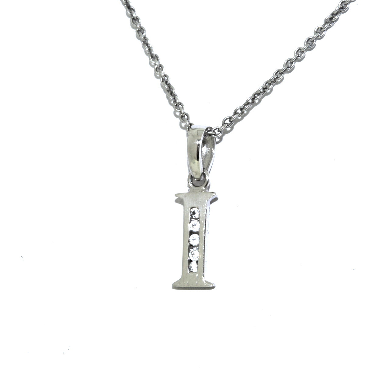 14K White Gold 16" CZ Initial "I" Necklace 32000470 | Shin Brothers* 14K White Gold 16" CZ Initial "I" Necklace 32000470 | Shin Brothers*