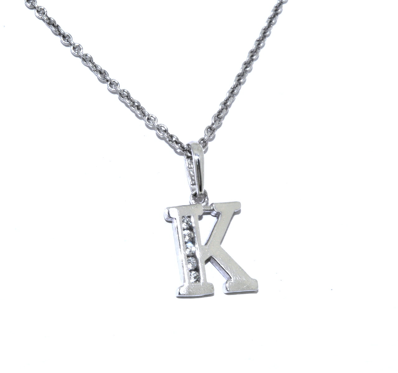 14K White Gold 16" CZ Initial "K" Necklace 32000468 | Shin Brothers*