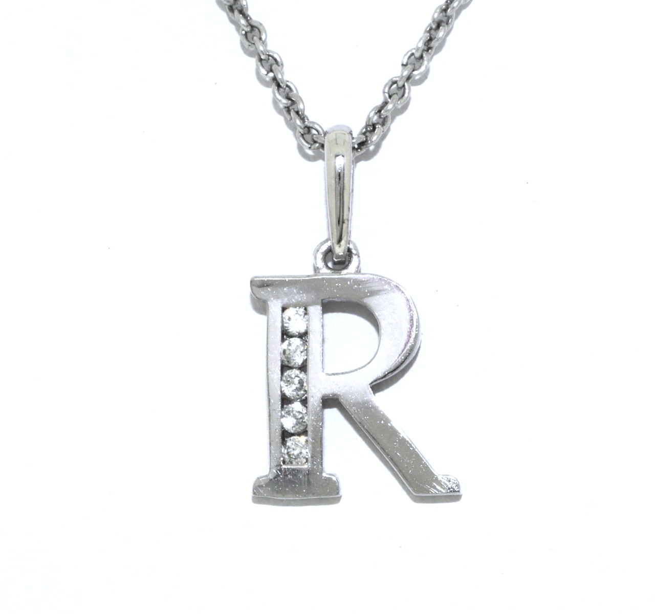 14K White Gold 16" CZ Initial "R" Necklace 32000475 | Shin Brothers*