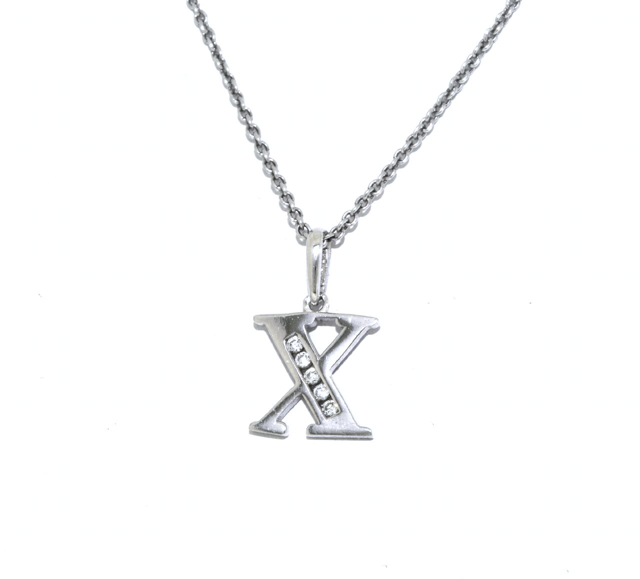 14K White Gold 16" CZ Initial "X" Necklace 32000461 | Shin Brothers* 14K White Gold 16" CZ Initial "X" Necklace 32000461 | Shin Brothers*