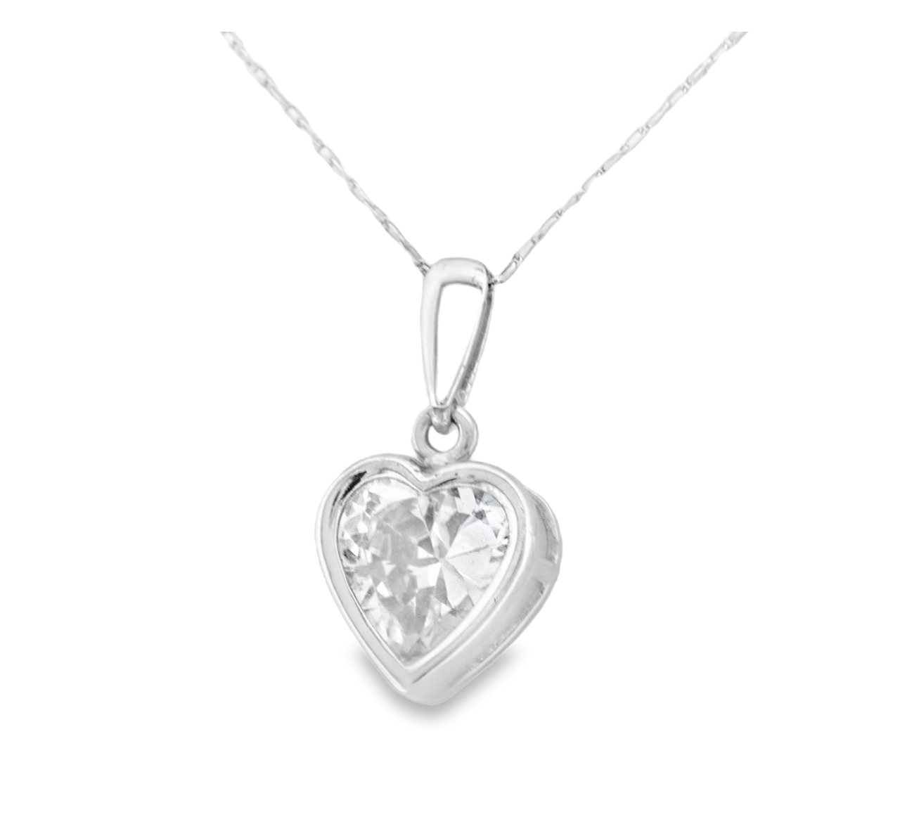 14K White Gold 16" CZ Heart Necklace 52001074 | Shin Brothers**