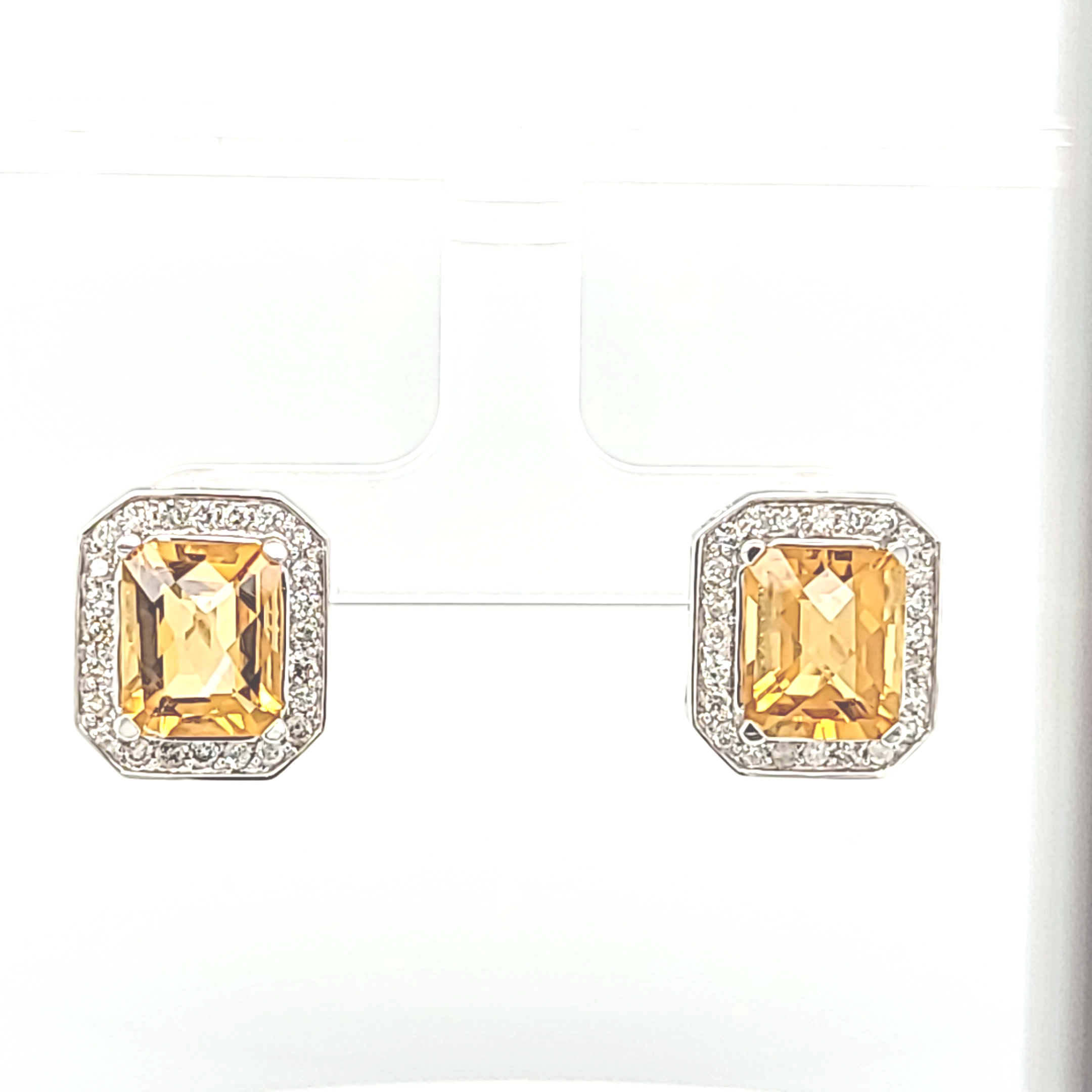 14K White Gold 4.62ct Citrine 1.2ct Diamond Omega Back Earrings 42000699 | Shin Brothers*