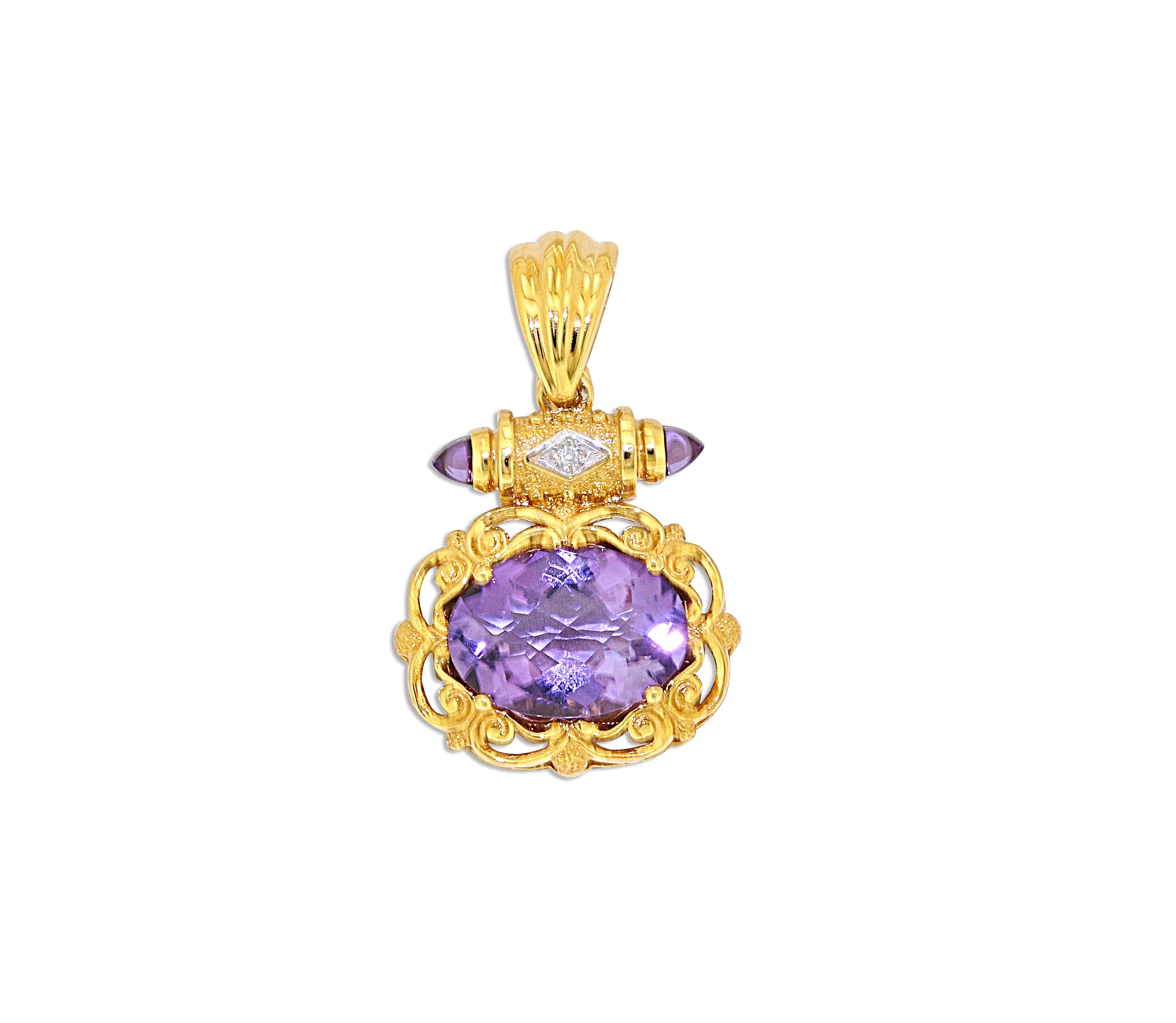 14K Yellow Gold 5ct Amethyst/Diamond Fancy Pendant 68000011 | Shin Brothers*