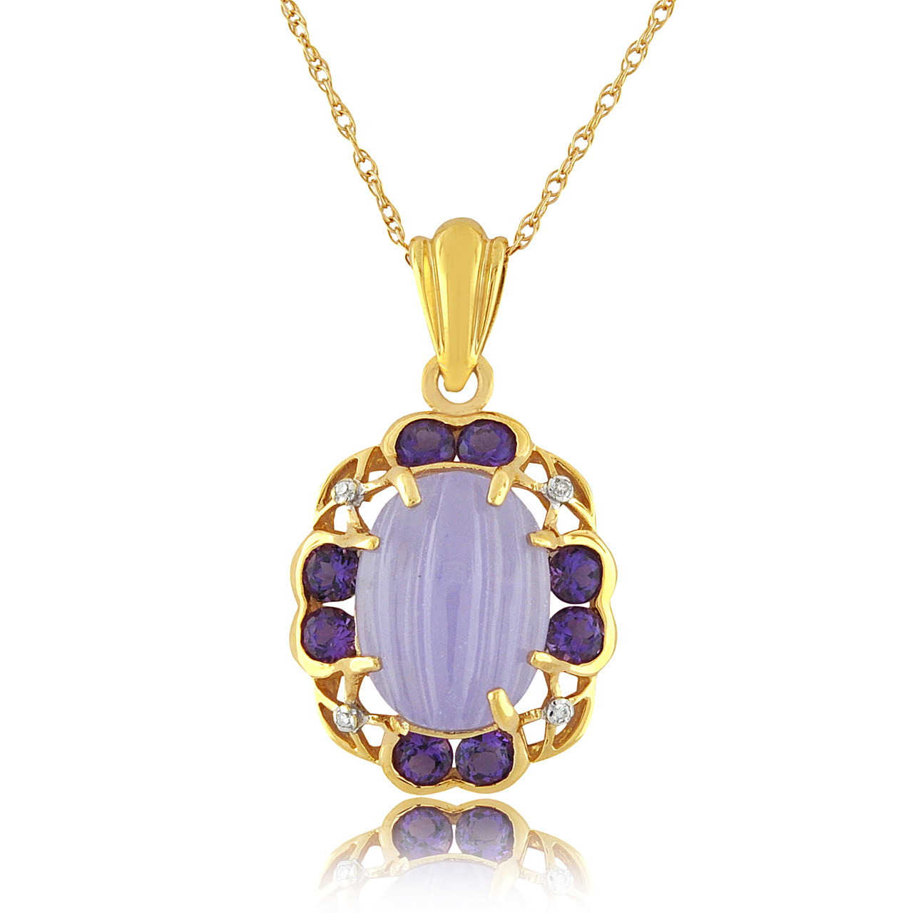 10K Yellow Gold Lavender Jade Ornate Pendant With Amethyst & Diamond Stones 52002058 | Shin Brothers*