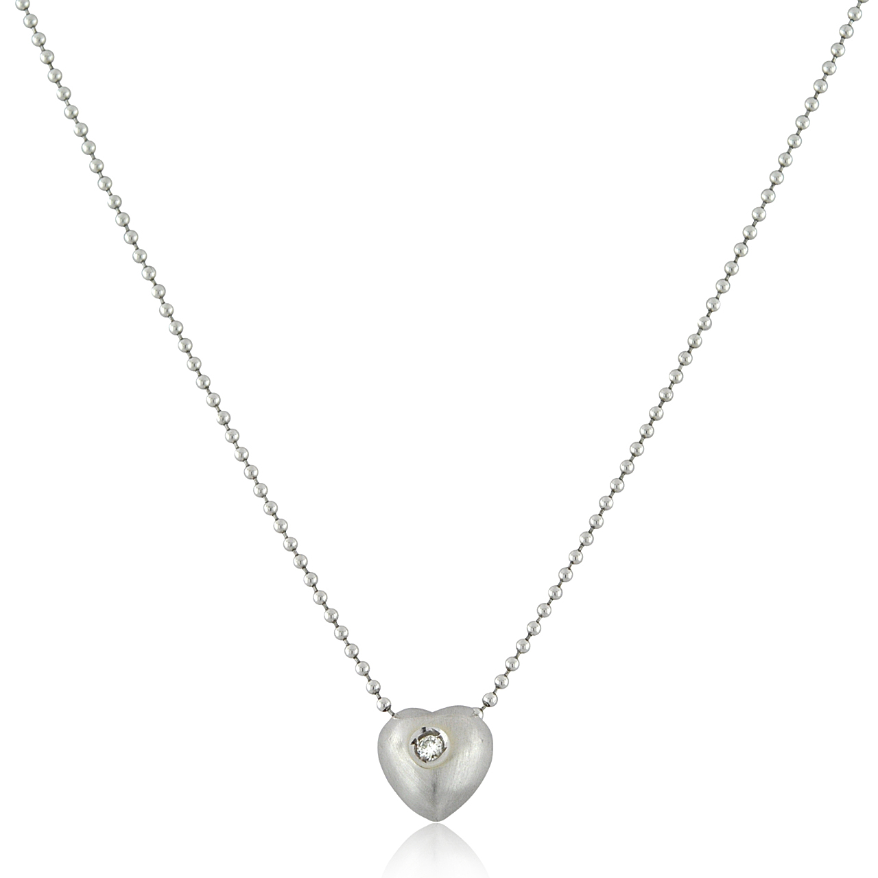 14K White Gold 17" Bezel-Set Diamond Heart Bead Necklace 31000030 | Shin Brothers*