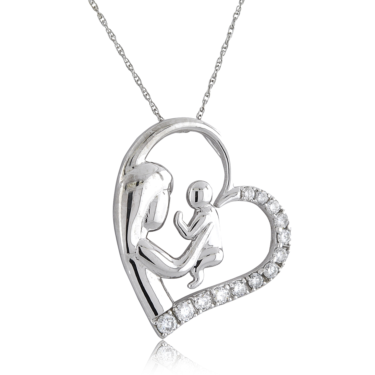 14K White Gold Diamond Mother & Child Heart Pendant 51001968 | Shin Brothers*