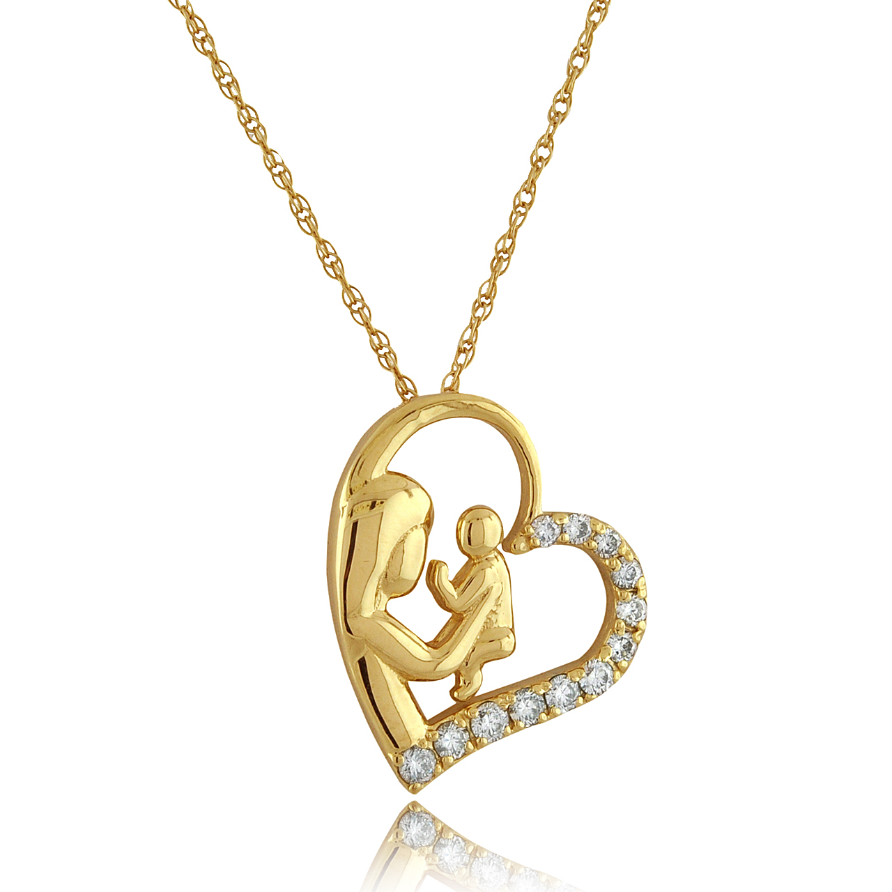 14K Yellow Gold Diamond Mother & Child Heart Pendant 51001965 | Shin Brothers* 14K Yellow Gold Diamond Mother & Child Heart Pendant 51001965 | Shin Brothers*