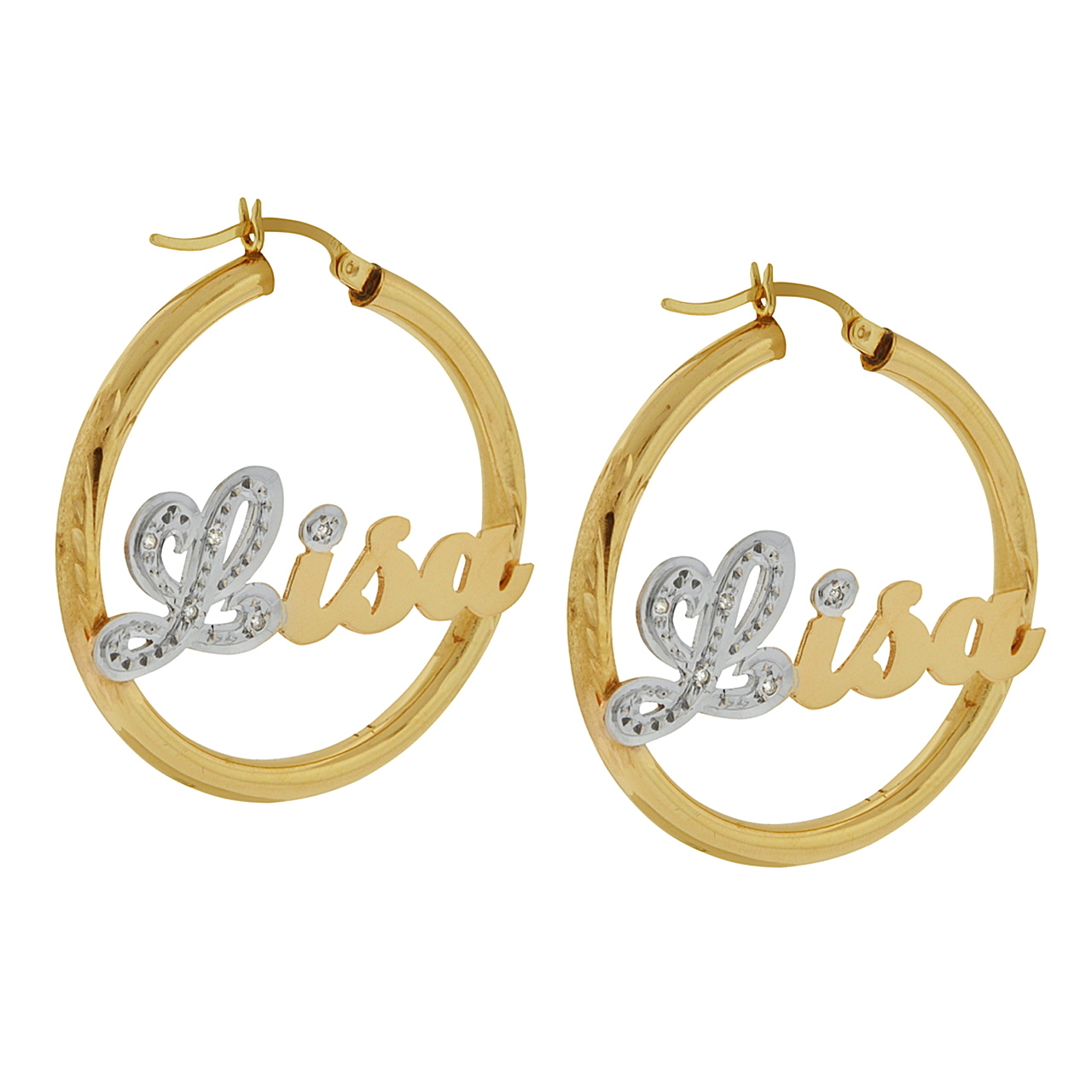 14K Yellow Gold Diamond Name Earrings Lisa 43300009 | Shin Brothers* 