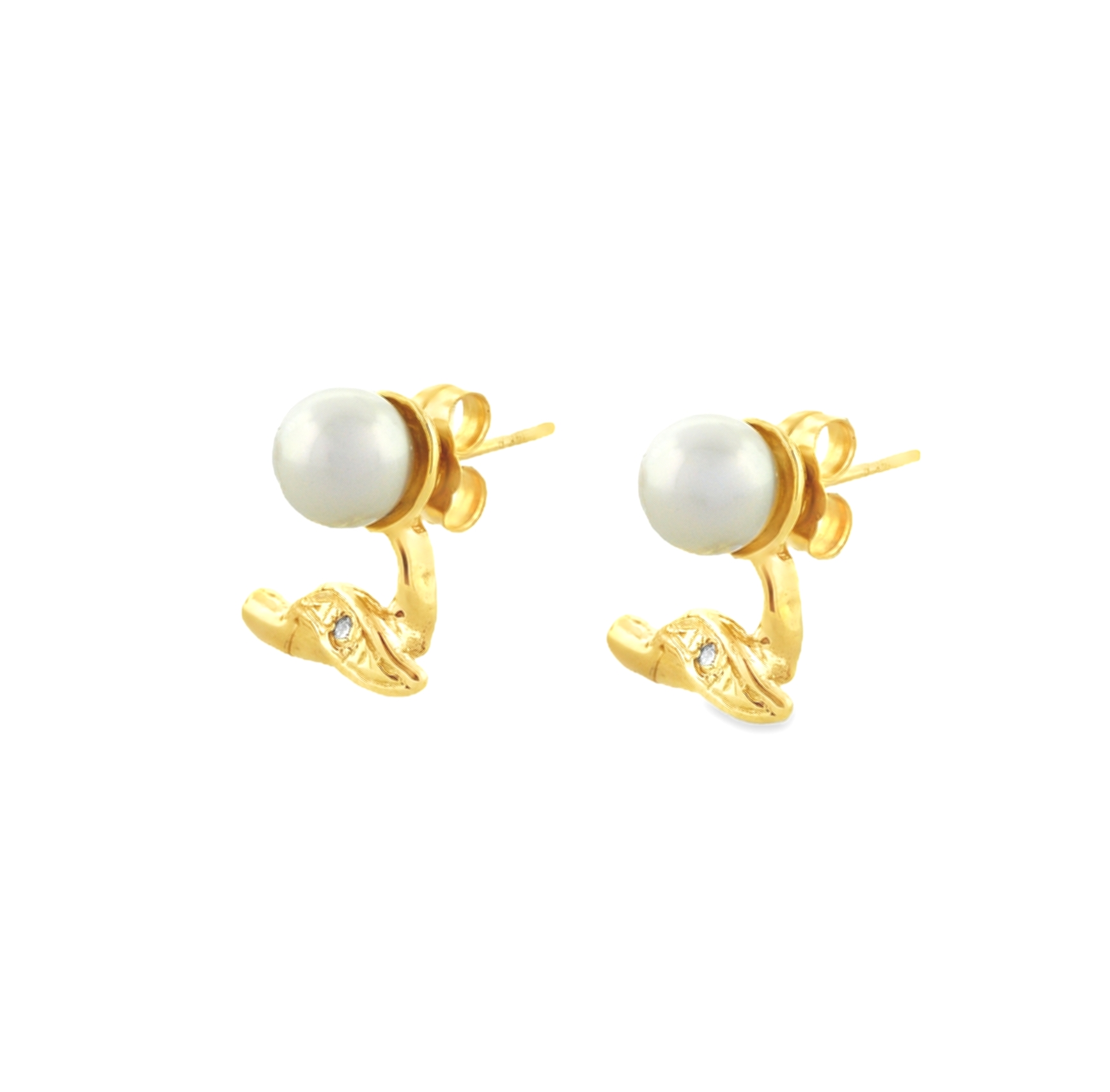 14K Yellow Gold Diamond Pearl Stud Earrings 42003361 | Shin Brothers* 14K Yellow Gold Diamond Pearl Stud Earrings 42003361 | Shin Brothers*