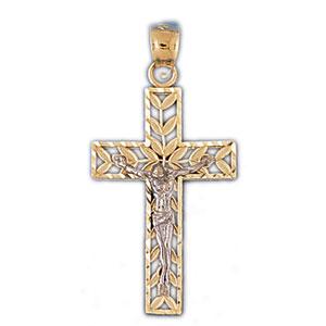 14K Gold Two Tone Crucifix Charm DZ-7757 | Shin Brothers* 14K Gold Two Tone Crucifix Charm DZ-7757 | Shin Brothers*