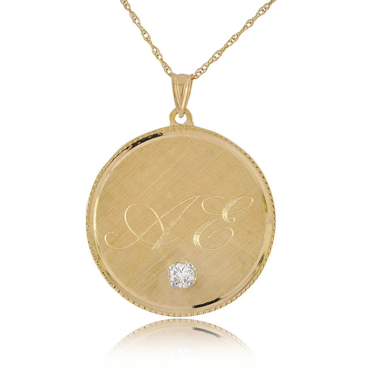 14K Yellow Gold Engravable Initial Disc Pendant with Diamond 50003605 | Shin Brothers*