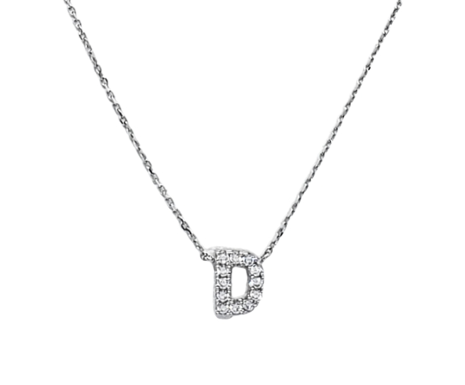 14K White Gold Cubic Zirconia D Initial Charm With 18" Chain 320006056 | Shin Brothers* 